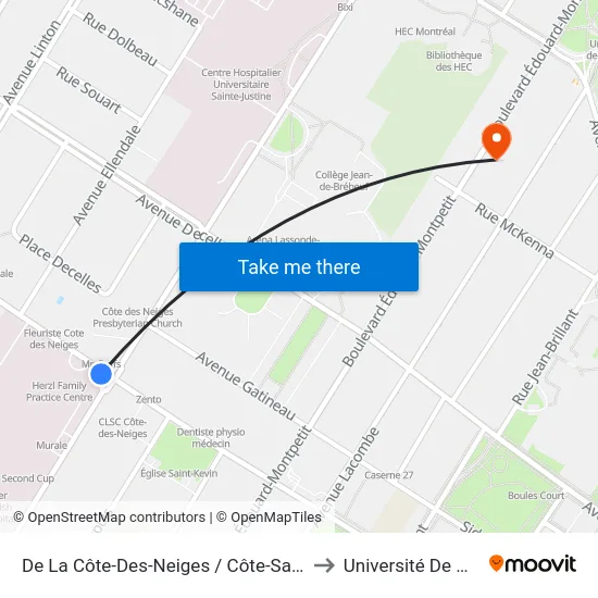 De La Côte-Des-Neiges / Côte-Sainte-Catherine to Université De Montréal map