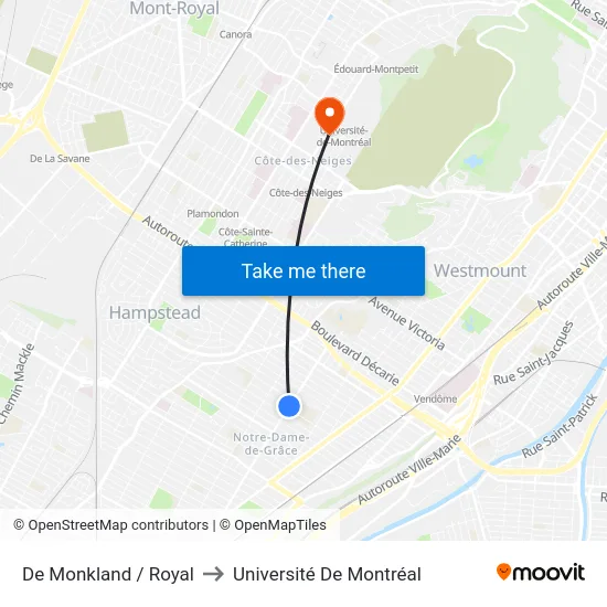 De Monkland / Royal to Université De Montréal map