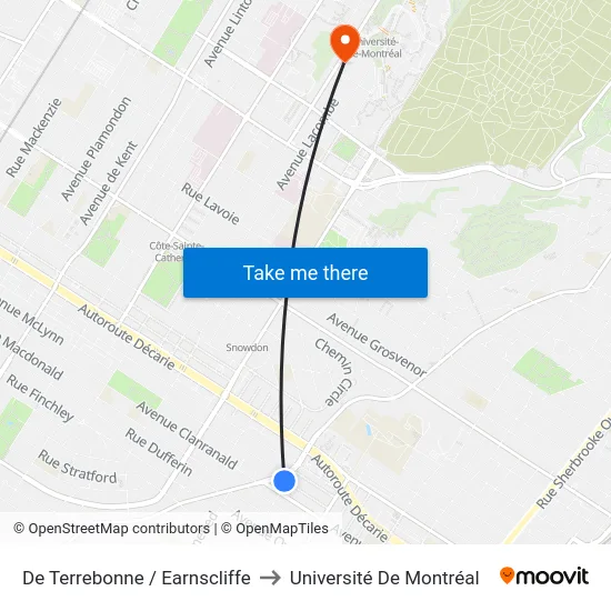 De Terrebonne / Earnscliffe to Université De Montréal map