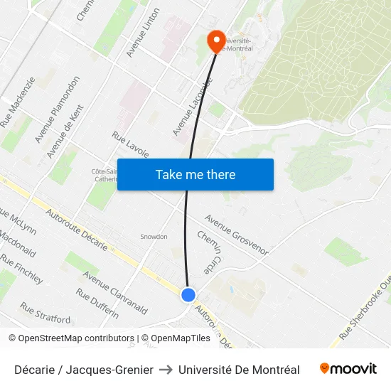 Décarie / Jacques-Grenier to Université De Montréal map