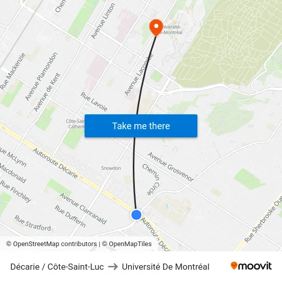 Décarie / Côte-Saint-Luc to Université De Montréal map