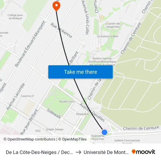 De La Côte-Des-Neiges / Decelles to Université De Montréal map