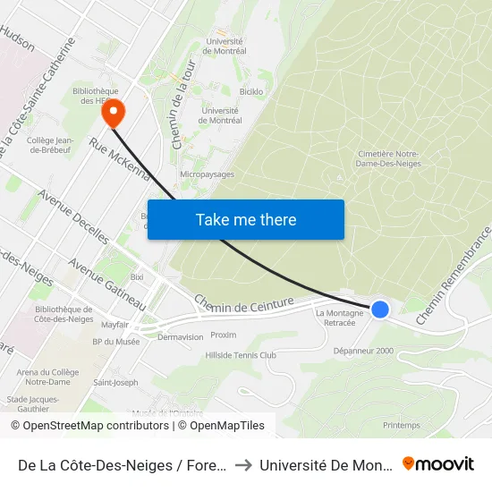 De La Côte-Des-Neiges / Forest Hill to Université De Montréal map
