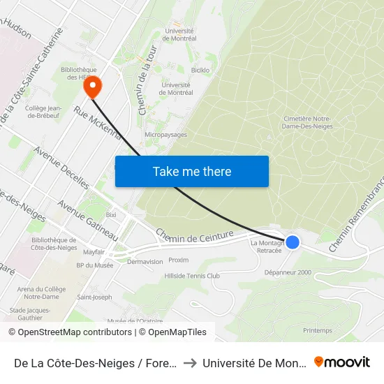 De La Côte-Des-Neiges / Forest Hill to Université De Montréal map