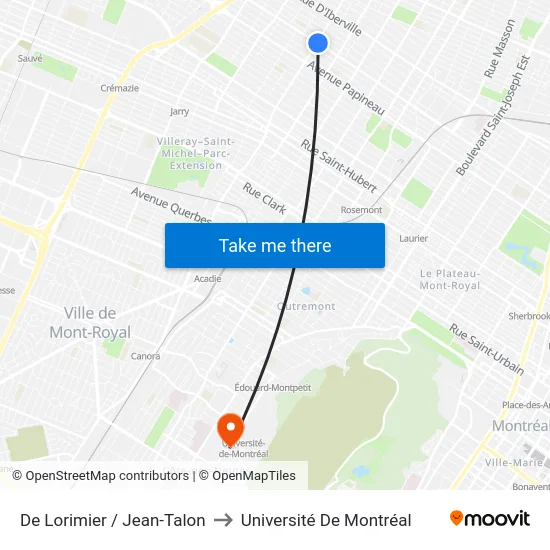 De Lorimier / Jean-Talon to Université De Montréal map