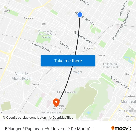 Bélanger / Papineau to Université De Montréal map