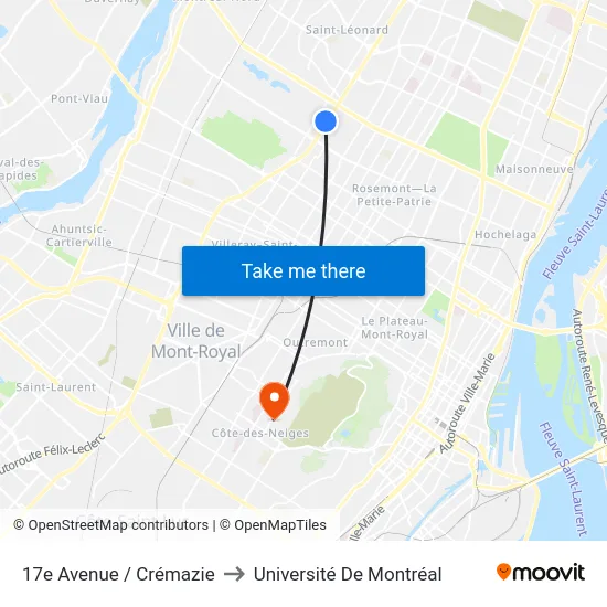 17e Avenue / Crémazie to Université De Montréal map