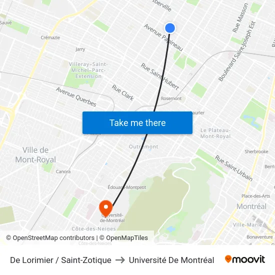 De Lorimier / Saint-Zotique to Université De Montréal map