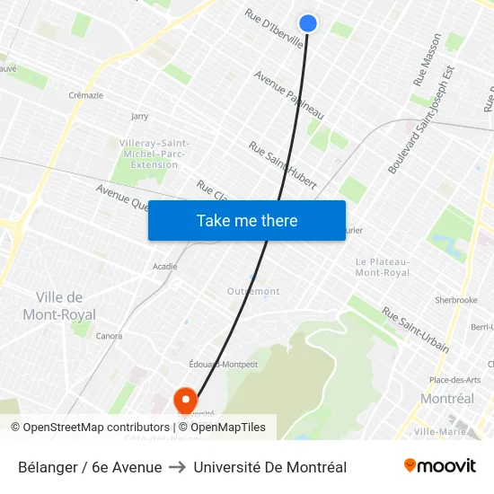 Bélanger / 6e Avenue to Université De Montréal map