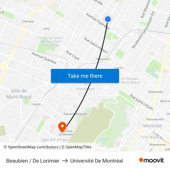 Beaubien / De Lorimier to Université De Montréal map