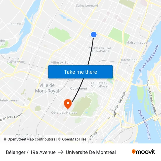 Bélanger / 19e Avenue to Université De Montréal map