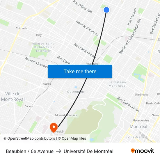 Beaubien / 6e Avenue to Université De Montréal map