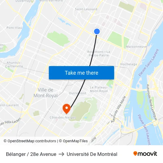 Bélanger / 28e Avenue to Université De Montréal map