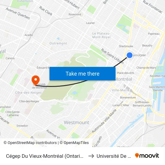 Cégep Du Vieux-Montréal (Ontario / Hôtel-De-Ville) to Université De Montréal map