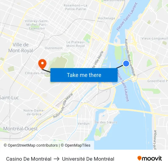 Casino De Montréal to Université De Montréal map
