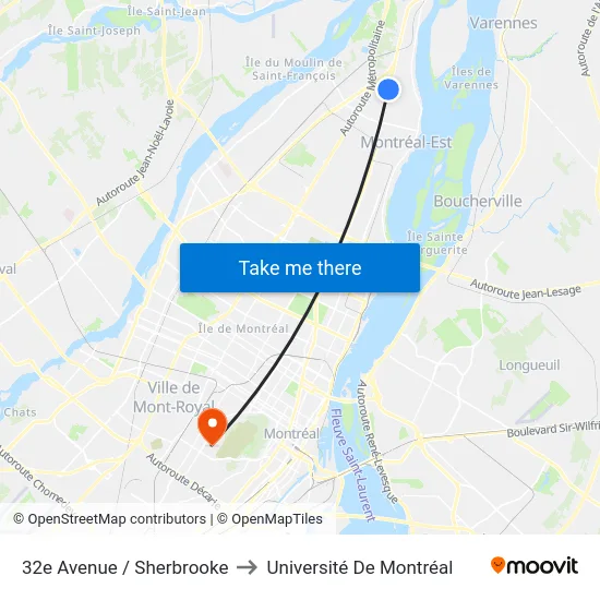 32e Avenue / Sherbrooke to Université De Montréal map