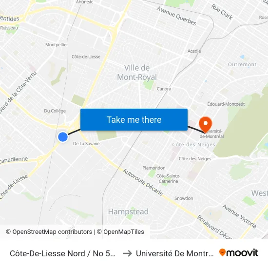 Côte-De-Liesse Nord / No 5415 to Université De Montréal map