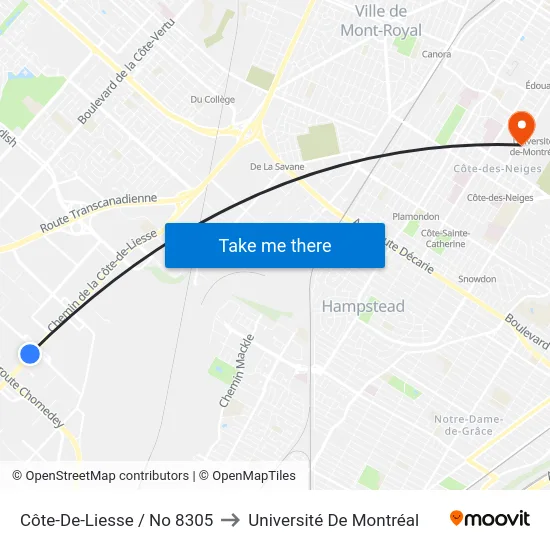 Côte-De-Liesse / No 8305 to Université De Montréal map