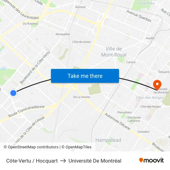 Côte-Vertu / Hocquart to Université De Montréal map