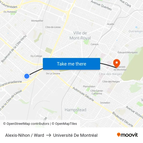 Alexis-Nihon / Ward to Université De Montréal map