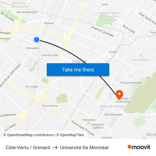Côte-Vertu / Grimard to Université De Montréal map