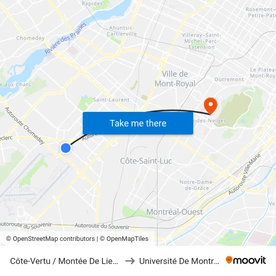 Côte-Vertu / Montée De Liesse to Université De Montréal map