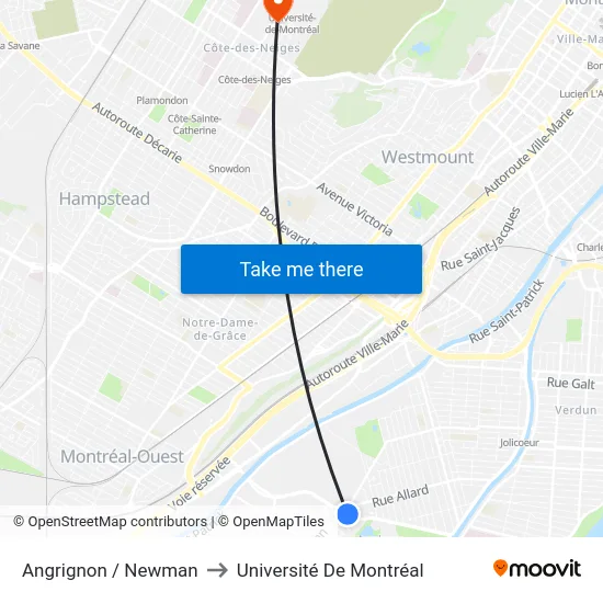 Angrignon / Newman to Université De Montréal map