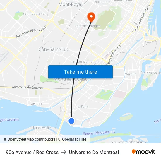 90e Avenue / Red Cross to Université De Montréal map