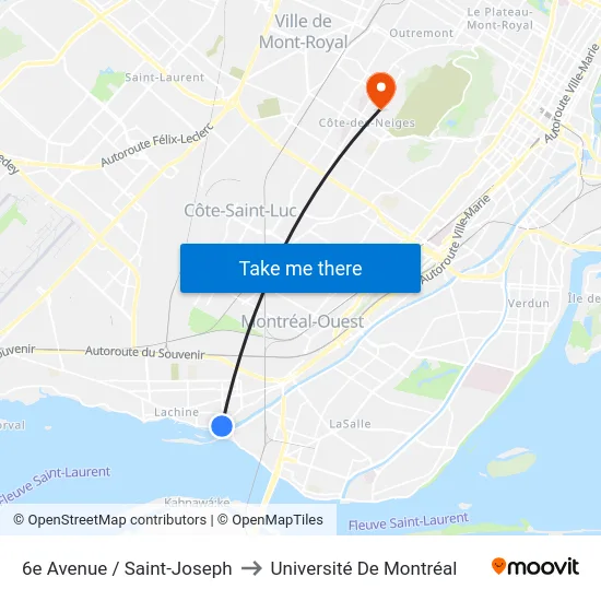 6e Avenue / Saint-Joseph to Université De Montréal map