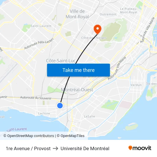 1re Avenue / Provost to Université De Montréal map