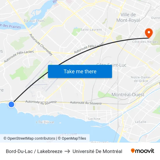 Bord-Du-Lac / Lakebreeze to Université De Montréal map