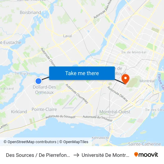 Des Sources / De Pierrefonds to Université De Montréal map