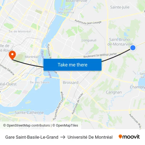 Gare Saint-Basile-Le-Grand to Université De Montréal map
