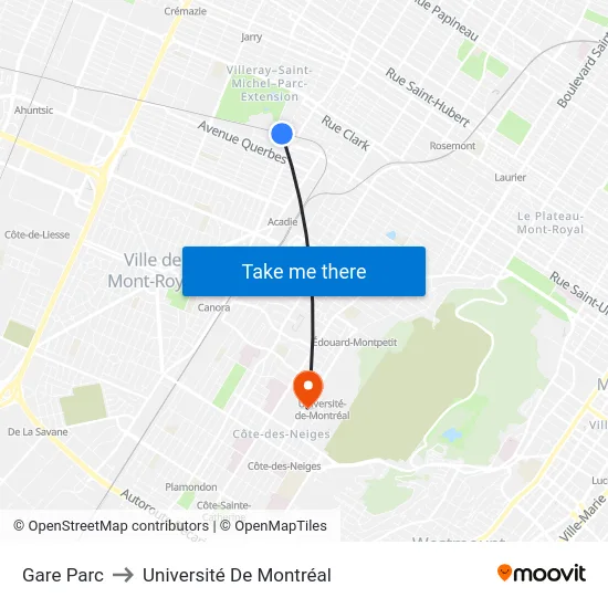 Gare Parc to Université De Montréal map