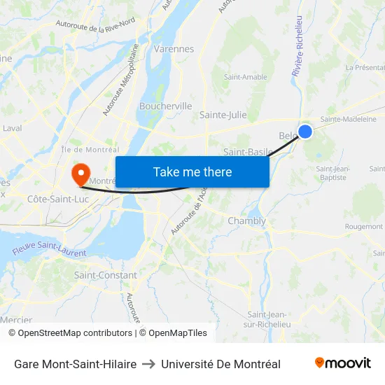 Gare Mont-Saint-Hilaire to Université De Montréal map