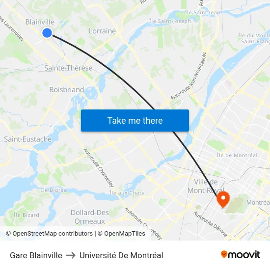 Gare Blainville to Université De Montréal map