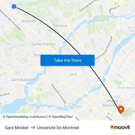 Gare Mirabel to Université De Montréal map