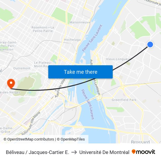 Béliveau / Jacques-Cartier E. to Université De Montréal map