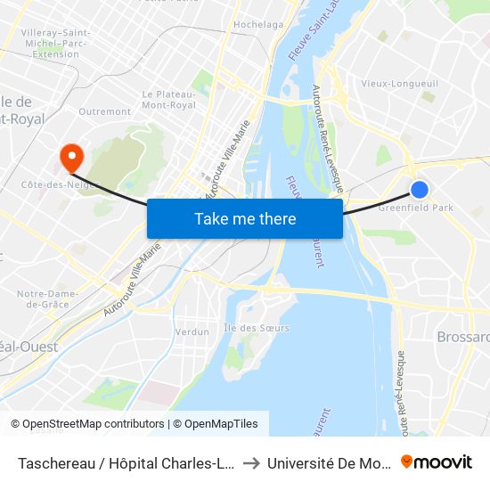 Taschereau / Hôpital Charles-Le Moyne to Université De Montréal map