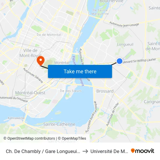 Ch. De Chambly / Gare Longueuil - St-Hubert to Université De Montréal map