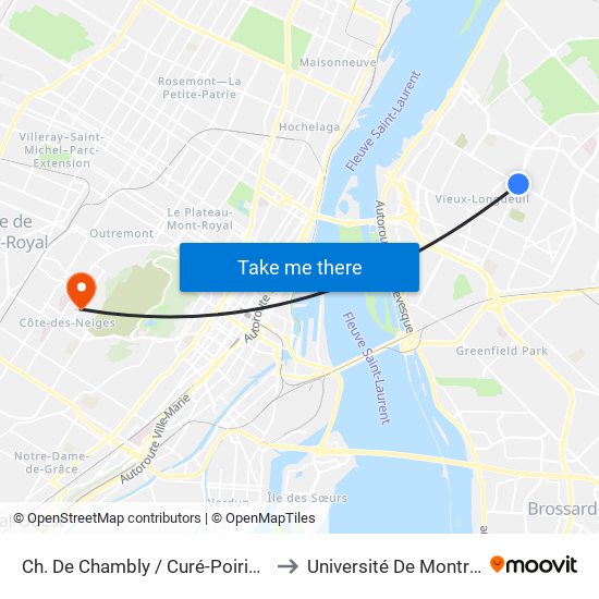 Ch. De Chambly / Curé-Poirier O. to Université De Montréal map