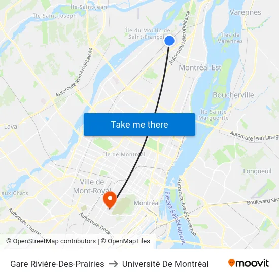 Gare Rivière-Des-Prairies to Université De Montréal map