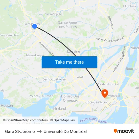 Gare St-Jérôme to Université De Montréal map
