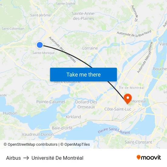 Airbus to Université De Montréal map