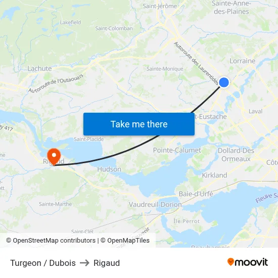 Turgeon / Dubois to Rigaud map