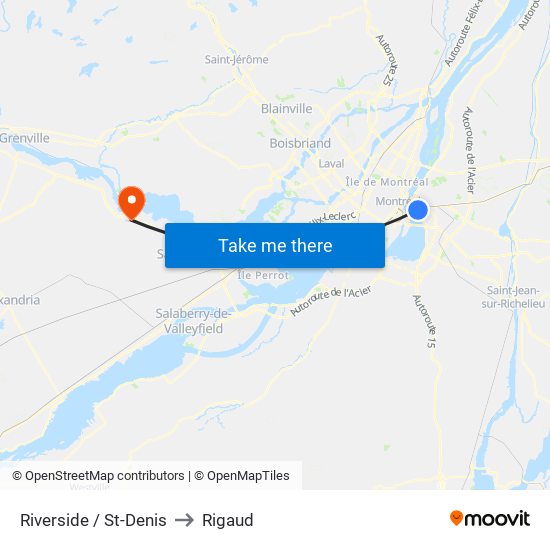 Riverside / St-Denis to Rigaud map