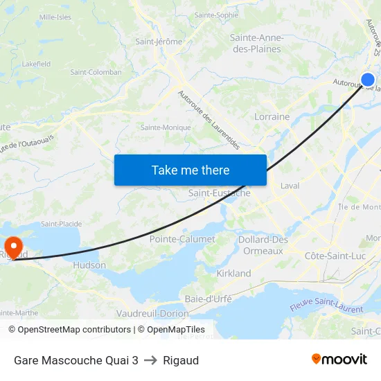 Gare Mascouche Quai 3 to Rigaud map