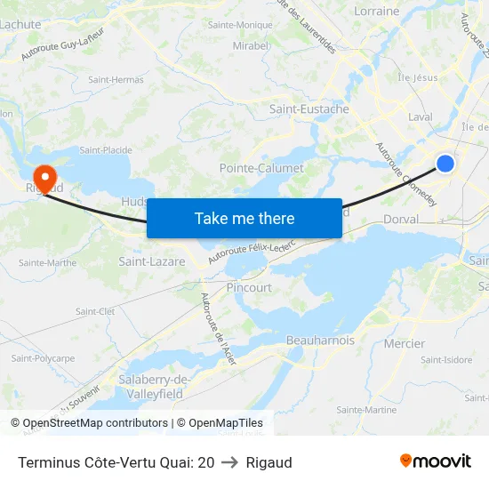 Terminus Côte-Vertu Quai: 20 to Rigaud map