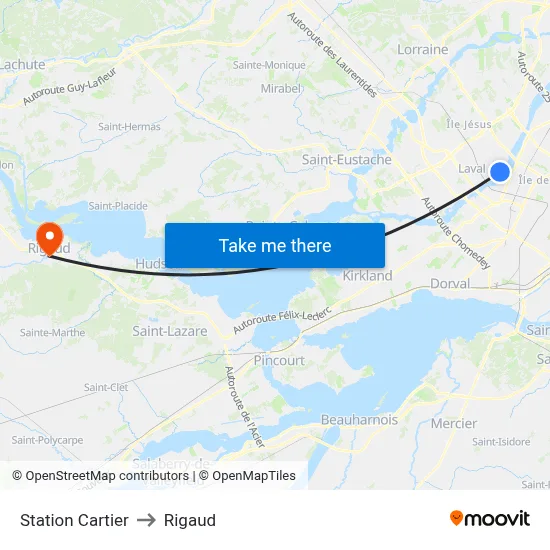 Station Cartier to Rigaud map