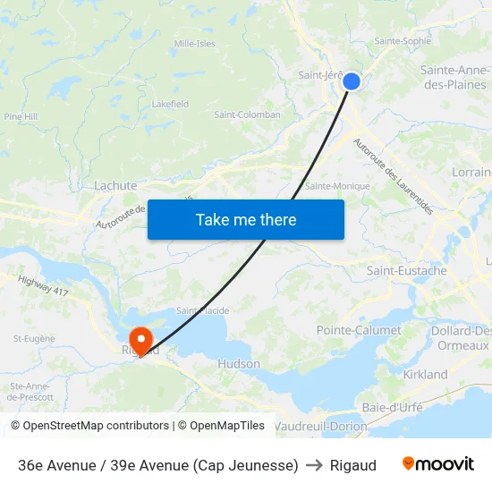 36e Avenue / 39e Avenue (Cap Jeunesse) to Rigaud map